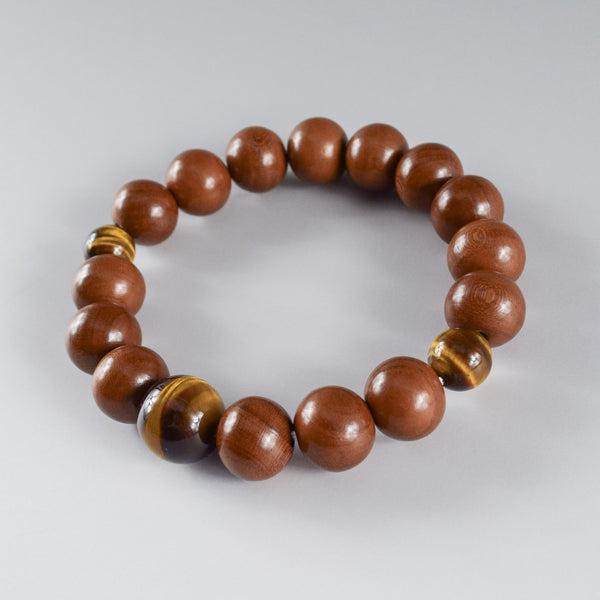 13mm Plum Wood with Brown Tiger eye Beads Japanese Bracelet