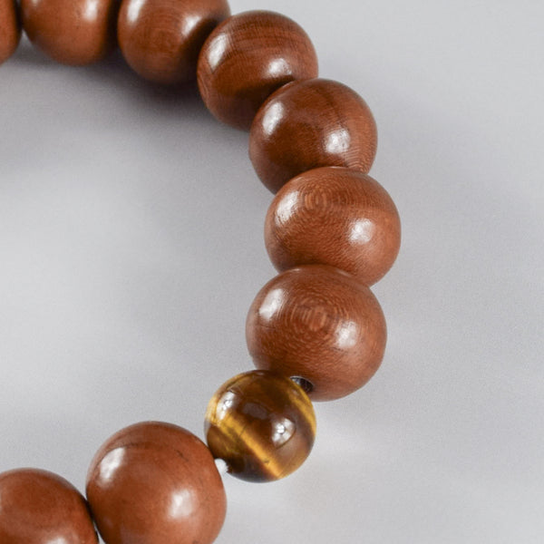 13mm Plum Wood with Brown Tiger eye Beads Japanese Bracelet