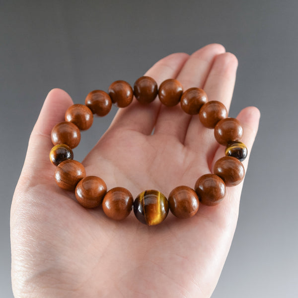 13mm Plum Wood with Brown Tiger eye Beads Japanese Bracelet