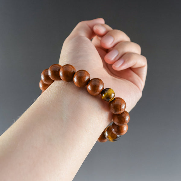 13mm Plum Wood with Brown Tiger eye Beads Japanese Bracelet