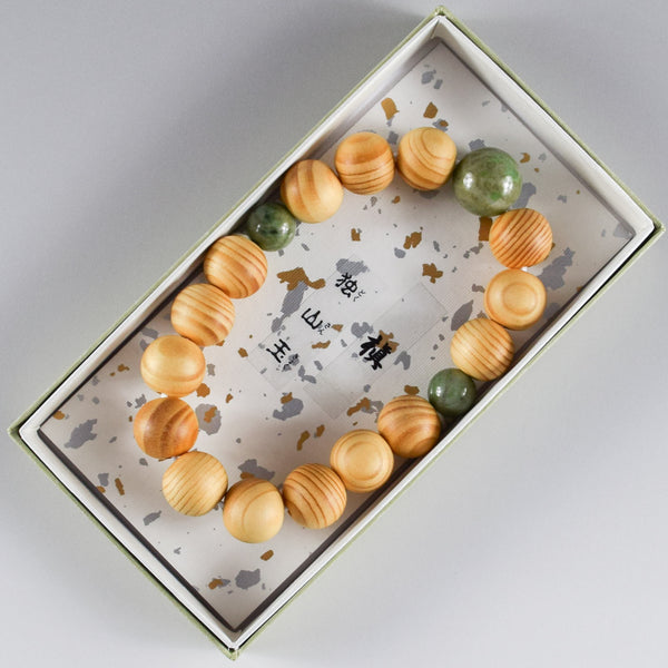 13mm Japanese Umbrella-Pine Maki with Dushan Jade Beads Japanese Bracelet