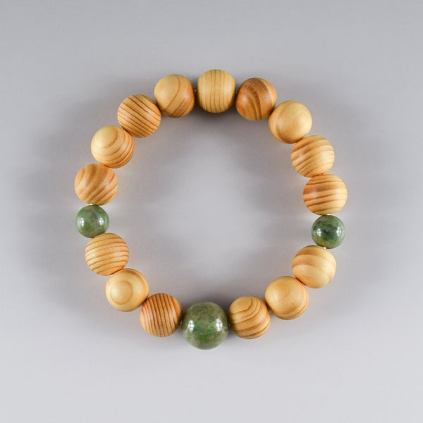 13mm Japanese Umbrella-Pine Maki with Dushan Jade Beads Japanese Bracelet