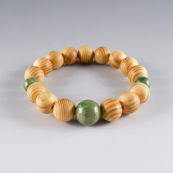 13mm Japanese Umbrella-Pine Maki with Dushan Jade Beads Japanese Bracelet