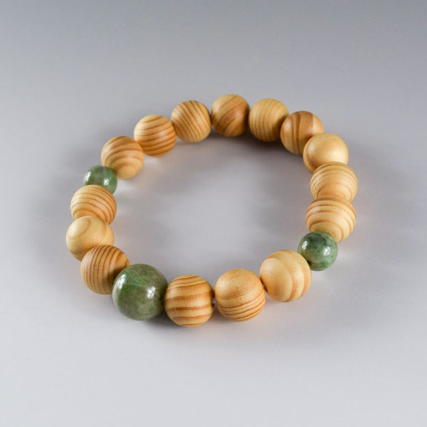 13mm Japanese Umbrella-Pine Maki with Dushan Jade Beads Japanese Bracelet