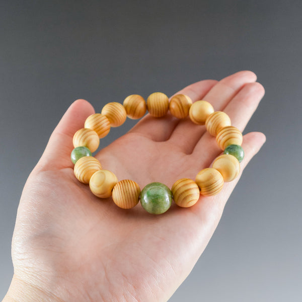 13mm Japanese Umbrella-Pine Maki with Dushan Jade Beads Japanese Bracelet