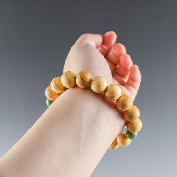 13mm Japanese Umbrella-Pine Maki with Dushan Jade Beads Japanese Bracelet