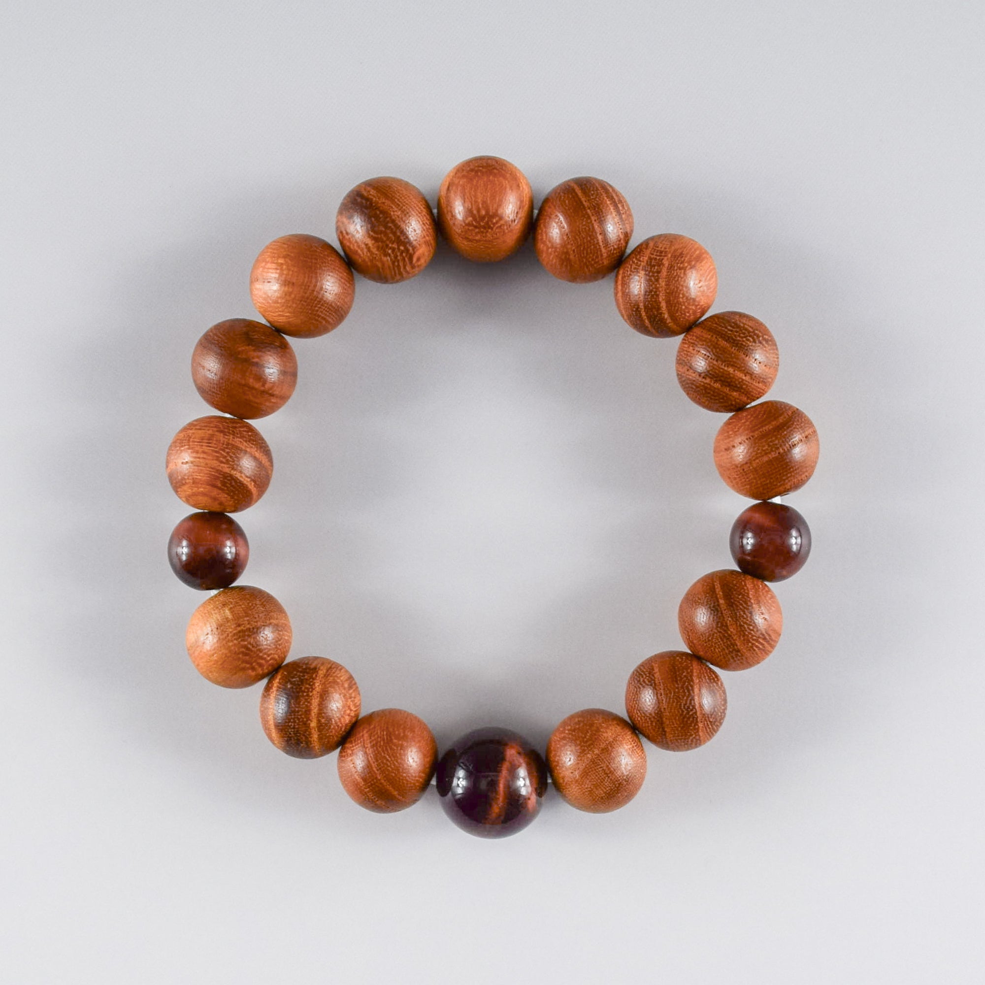 13mm Keyaki Wood with Red Tiger eye Beads Japanese Bracelet – 京都
