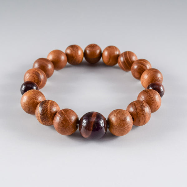 13mm Keyaki Wood with Red Tiger eye Beads Japanese Bracelet