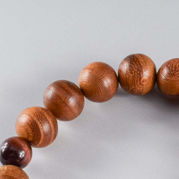13mm Keyaki Wood with Red Tiger eye Beads Japanese Bracelet