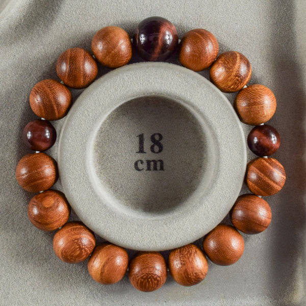 13mm Keyaki Wood with Red Tiger eye Beads Japanese Bracelet