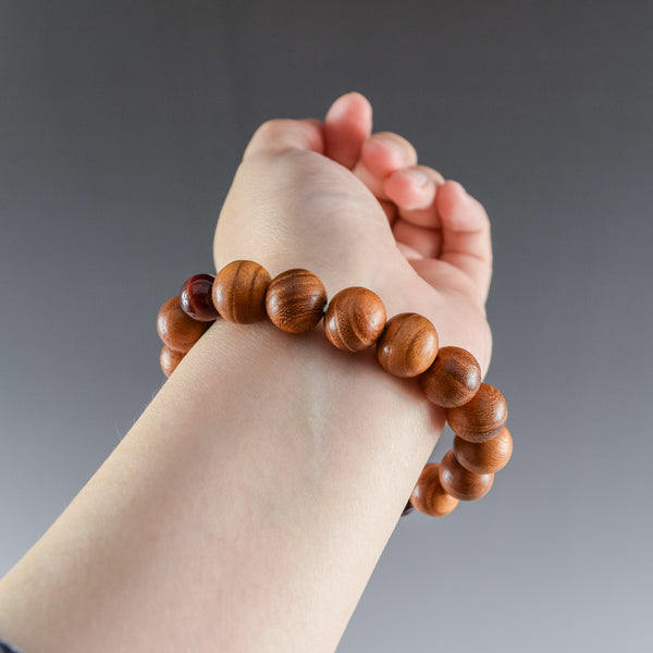 13mm Keyaki Wood with Red Tiger eye Beads Japanese Bracelet