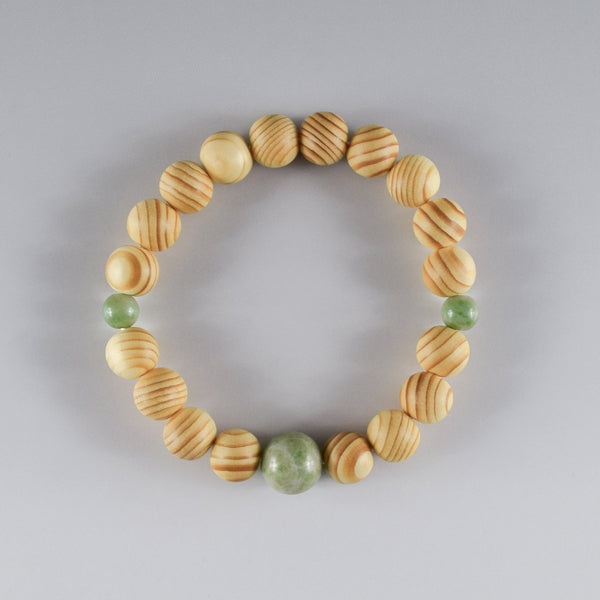 Japanese Umbrella-Pine Maki with Dushan Jade Beads Bracelet 3 Size