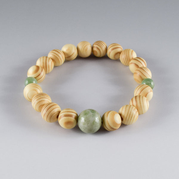 Japanese Umbrella-Pine Maki with Dushan Jade Beads Bracelet 3 Size
