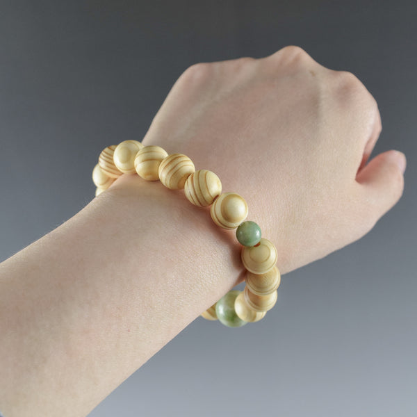 Japanese Umbrella-Pine Maki with Dushan Jade Beads Bracelet 3 Size
