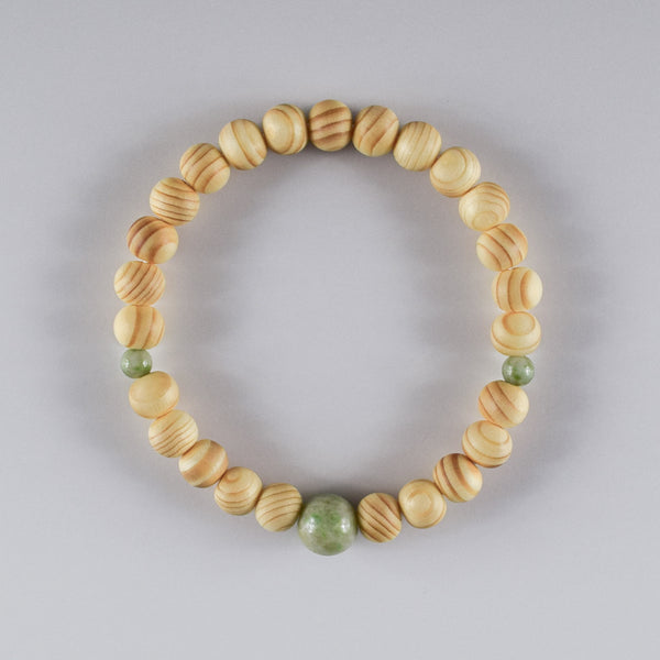 Japanese Umbrella-Pine Maki with Dushan Jade Beads Bracelet 3 Size