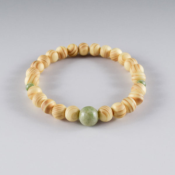 Japanese Umbrella-Pine Maki with Dushan Jade Beads Bracelet 3 Size