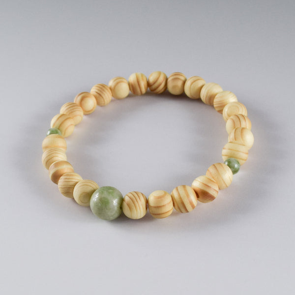 Japanese Umbrella-Pine Maki with Dushan Jade Beads Bracelet 3 Size