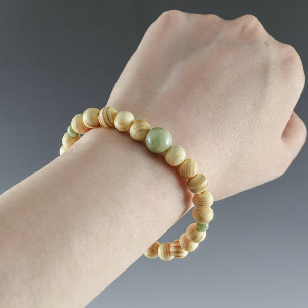 Japanese Umbrella-Pine Maki with Dushan Jade Beads Bracelet 3 Size