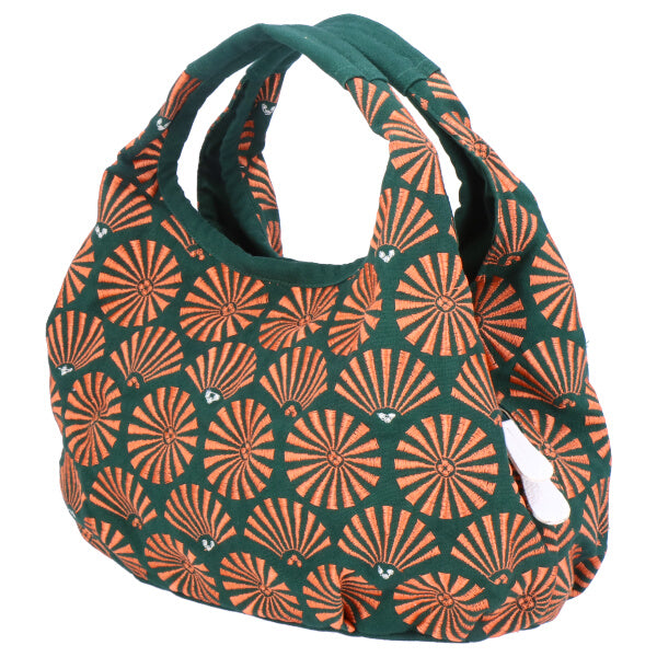 Cotton Handbag Tote bag - Pine Pattern, Dark Green