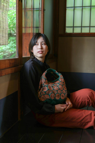 Cotton Handbag Tote bag - Pine Pattern, Dark Green