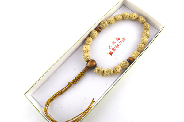 White Bodhi Seed Wood & Tiger Eye Juzu Prayer beads - 京都あさひ屋－Kyoto Asahiya
