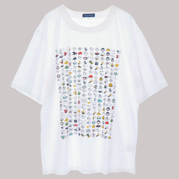 Japanese T-shirt Cotton Fabric illustrated Heart Sutra Pattern White