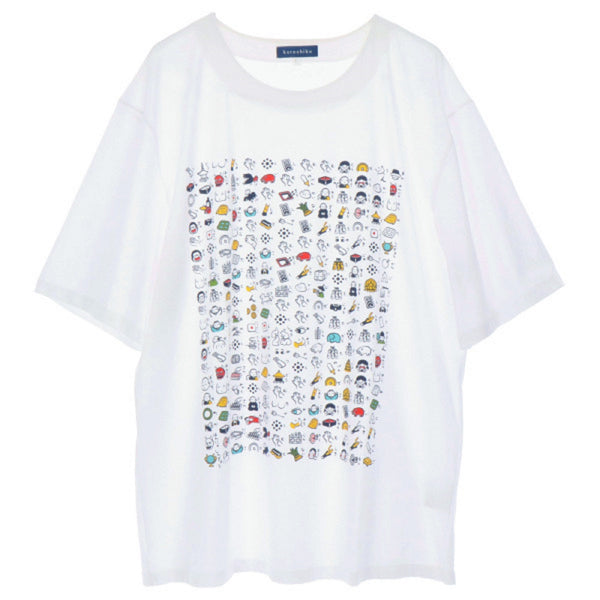 Japanese T-shirt Cotton Fabric illustrated Heart Sutra Pattern White