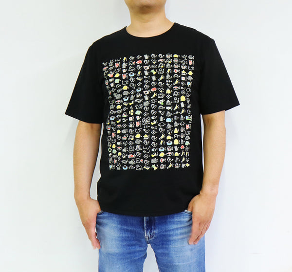 Japanese T-shirt Cotton Fabric illustrated Heart Sutra Pattern Black