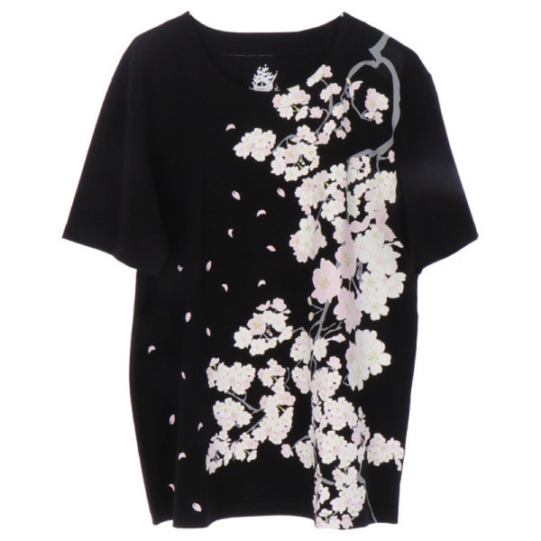 Japanese T-shirt Cotton Fabric Cherry blossom Pattern Black