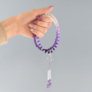 [One of a kind] Amethyst & Crystal Gradation Juzu Prayer beads for Jodo Buddhist practictioners - 京都あさひ屋－Kyoto Asahiya