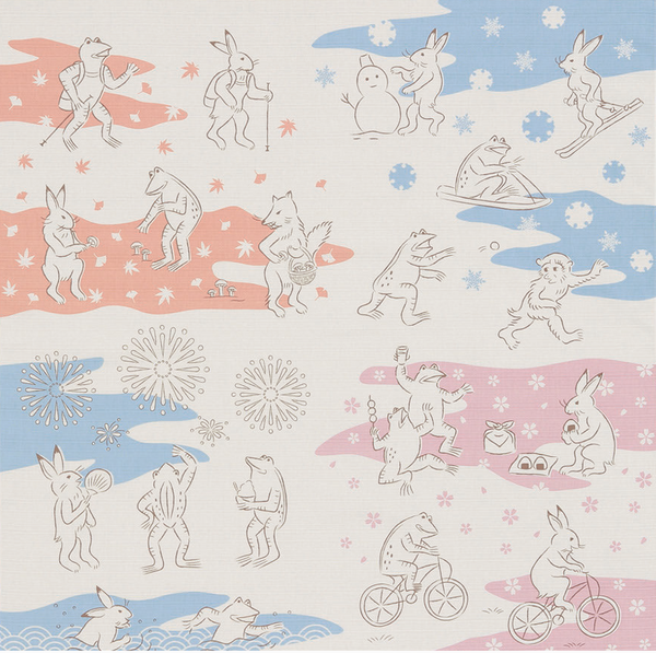 50cm / 75cm 風呂敷　ふろしき   くらしの布　鳥獣戯画　春夏秋冬　綿100％　