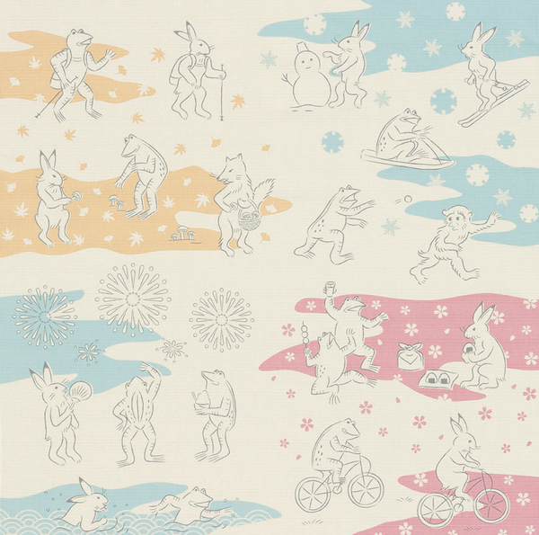 50cm / 75cm 風呂敷　ふろしき   くらしの布　鳥獣戯画　春夏秋冬　綿100％　