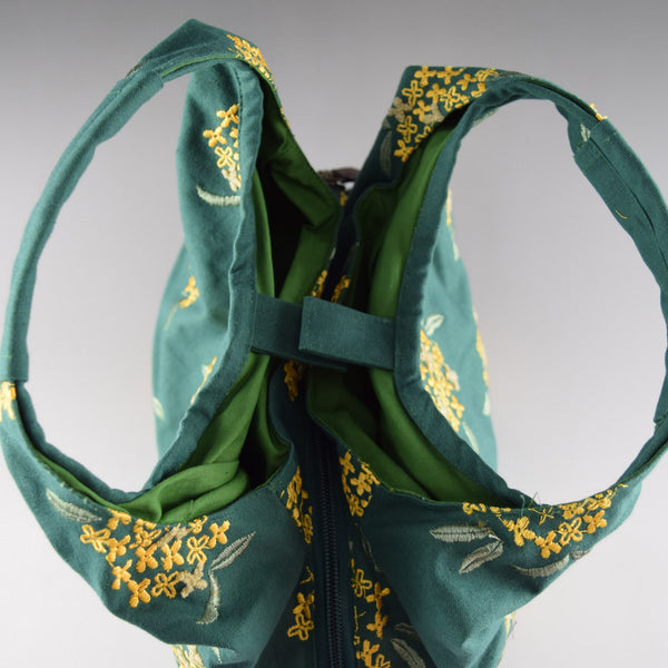 Polyester Handbag Tote bag - Osmanthus Flower Pattern, Dark Green