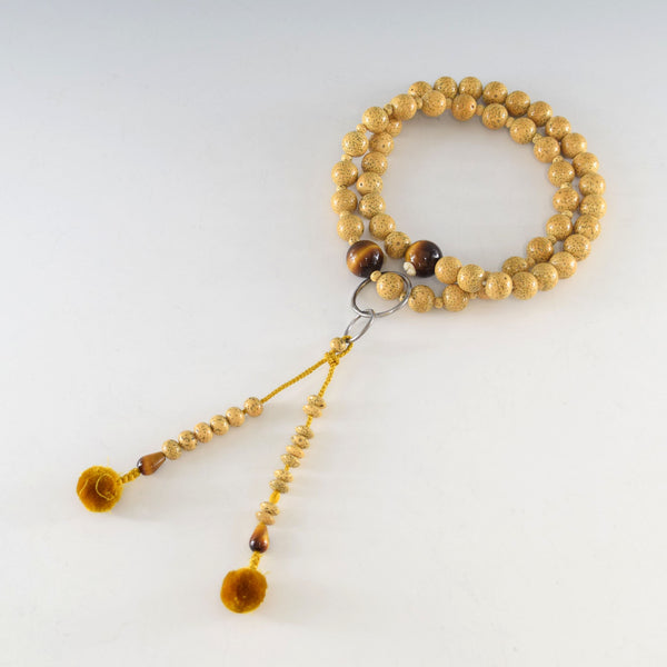 Jōdo Bodhi Wood & Brown Tiger eye Juzu Prayer beads Used Second-hand