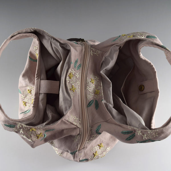 Polyester Handbag Tote bag - Osmanthus Flower Pattern, Smoky Pink