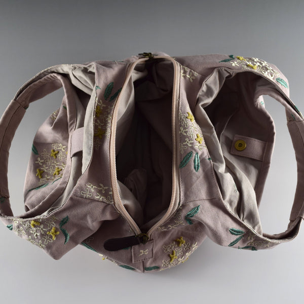 Polyester Handbag Tote bag - Osmanthus Flower Pattern, Smoky Pink