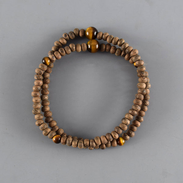 5mm 108 beads Striped Siamese Cassia Wood Brown Tiger Eye Bracelet