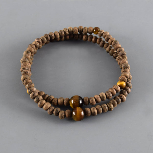 5mm 108 beads Striped Siamese Cassia Wood Brown Tiger Eye Bracelet