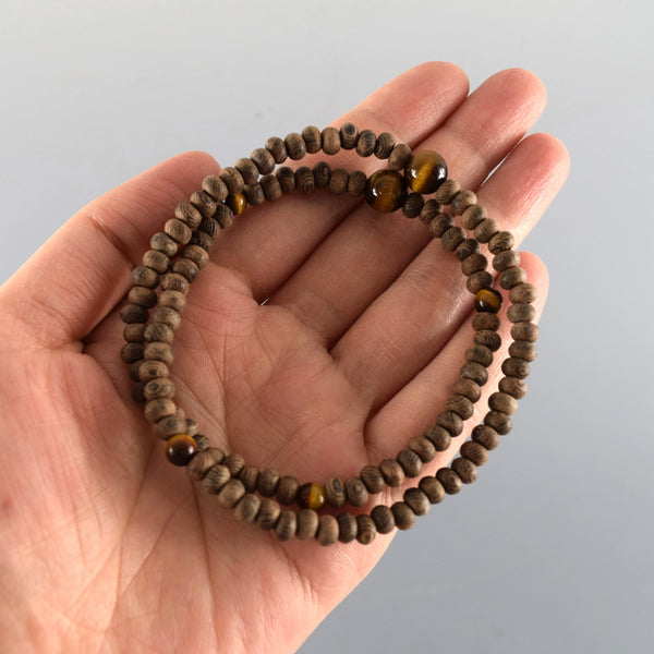 5mm 108 beads Striped Siamese Cassia Wood Brown Tiger Eye Bracelet