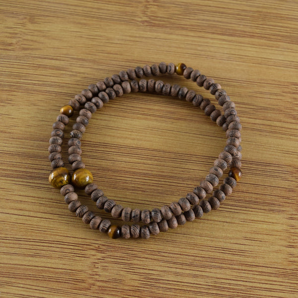 5mm 108 beads Striped Siamese Cassia Wood Brown Tiger Eye Bracelet