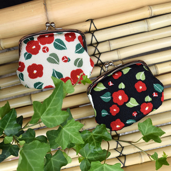 Japanese Metal Clasp Purse Pouch Camellia Flower Pattern Hanagatami -Big Size