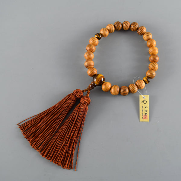 Japanese Yakusugi Cedar Wood & Brown Tiger eye Beads Juzu One-handed Prayer beads