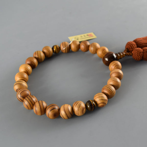Japanese Yakusugi Cedar Wood & Brown Tiger eye Beads Juzu One-handed Prayer beads