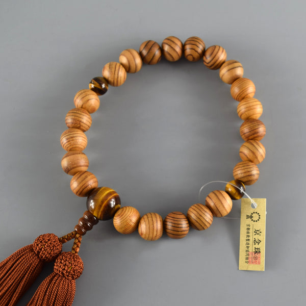 Japanese Yakusugi Cedar Wood & Brown Tiger eye Beads Juzu One-handed Prayer beads