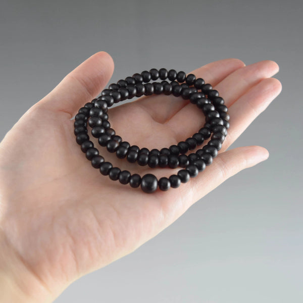 6mm 素引き縞黒檀 108玉 三重巻き ブレスレット 腕輪 数珠