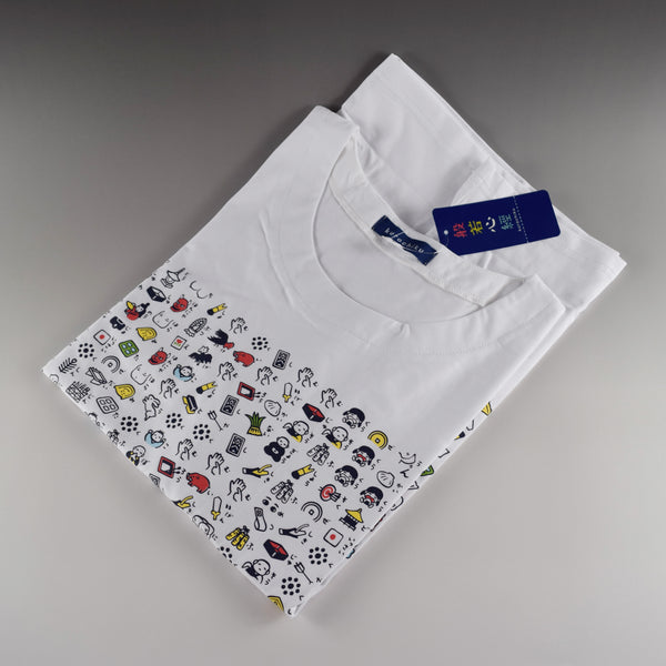 Japanese T-shirt Cotton Fabric illustrated Heart Sutra Pattern White