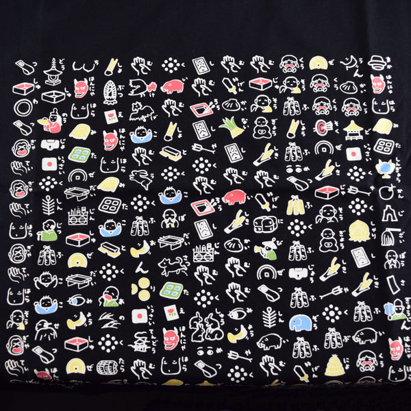Japanese T-shirt Cotton Fabric illustrated Heart Sutra Pattern Black