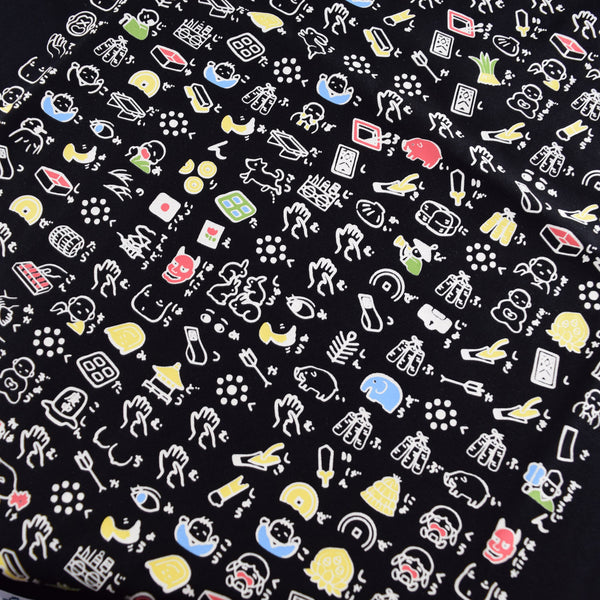 Japanese T-shirt Cotton Fabric illustrated Heart Sutra Pattern Black