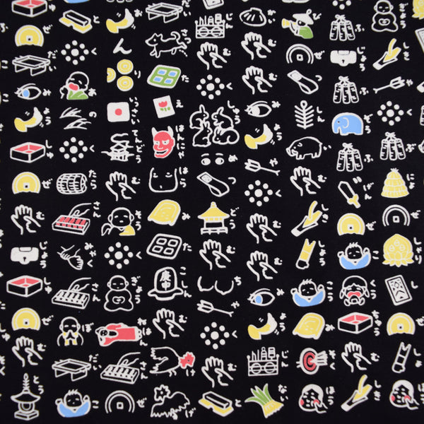 Japanese T-shirt Cotton Fabric illustrated Heart Sutra Pattern Black