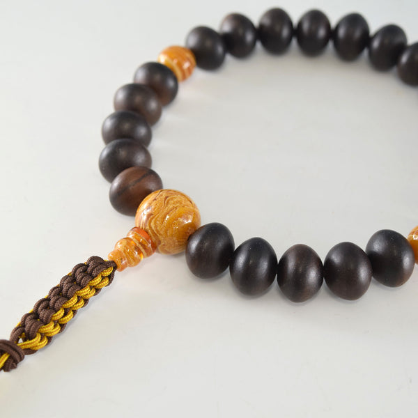 Banded Kokutan Ebony & Banded Honey Amber Juzu Prayer beads - 京都あさひ屋－Kyoto Asahiya